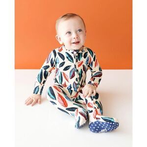 Posh Peanut Casper Fall Leaves Wooden Button Henley‎ Snap Romper Newborn